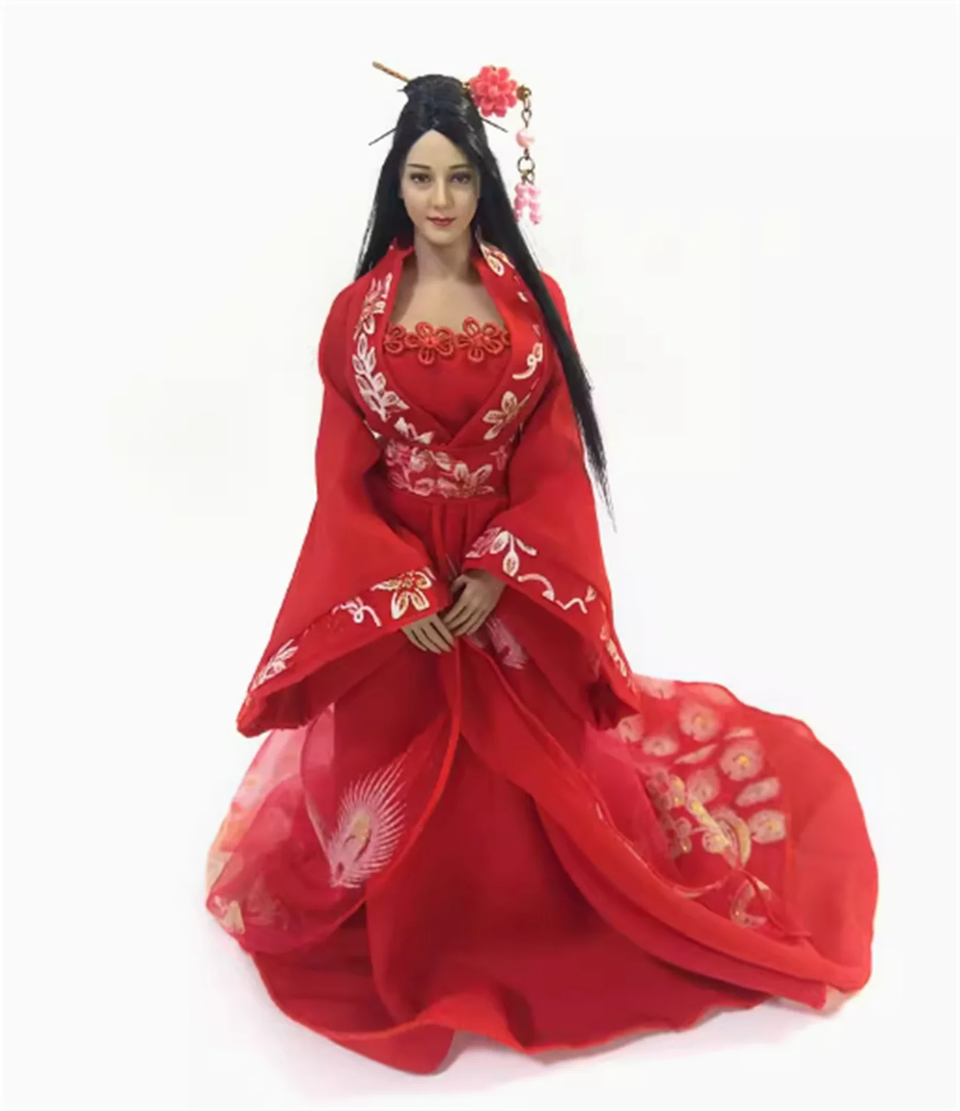Gaun Merah Klasik Skala 1/6 Pakaian Hanfu Wanita Cina Rok Kuno Model Pakaian Cocok untuk Figur Aksi Tentara 12 inci