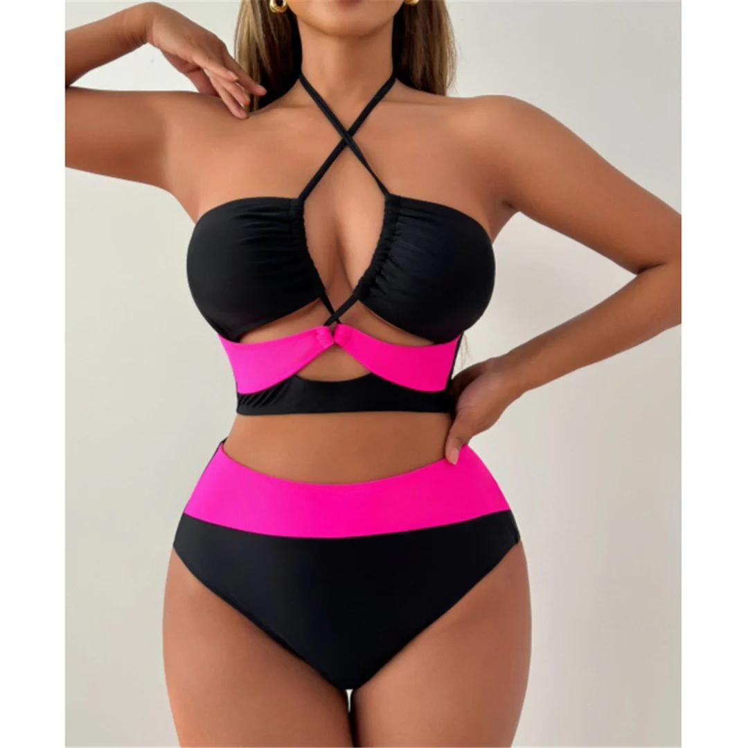 S - XL Neuer, zweiteiliger Bikini mit Halterneck und hohem Bund, Badeanzug für Damen, Badebekleidung, Bather Swim V7517 – Detail 2
