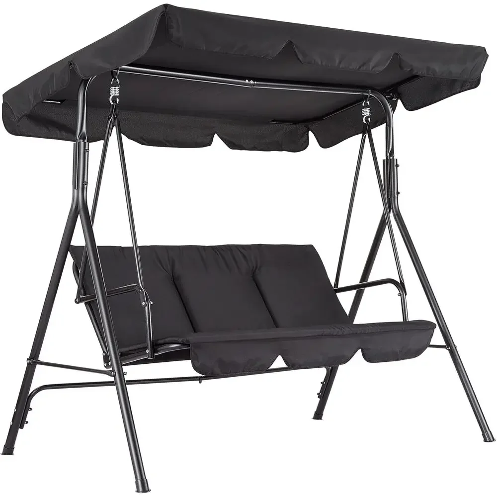 3-Seat Outdoor Swing with Stand, Waterproof Cushions, Ideal for Patio, Porch, Garden