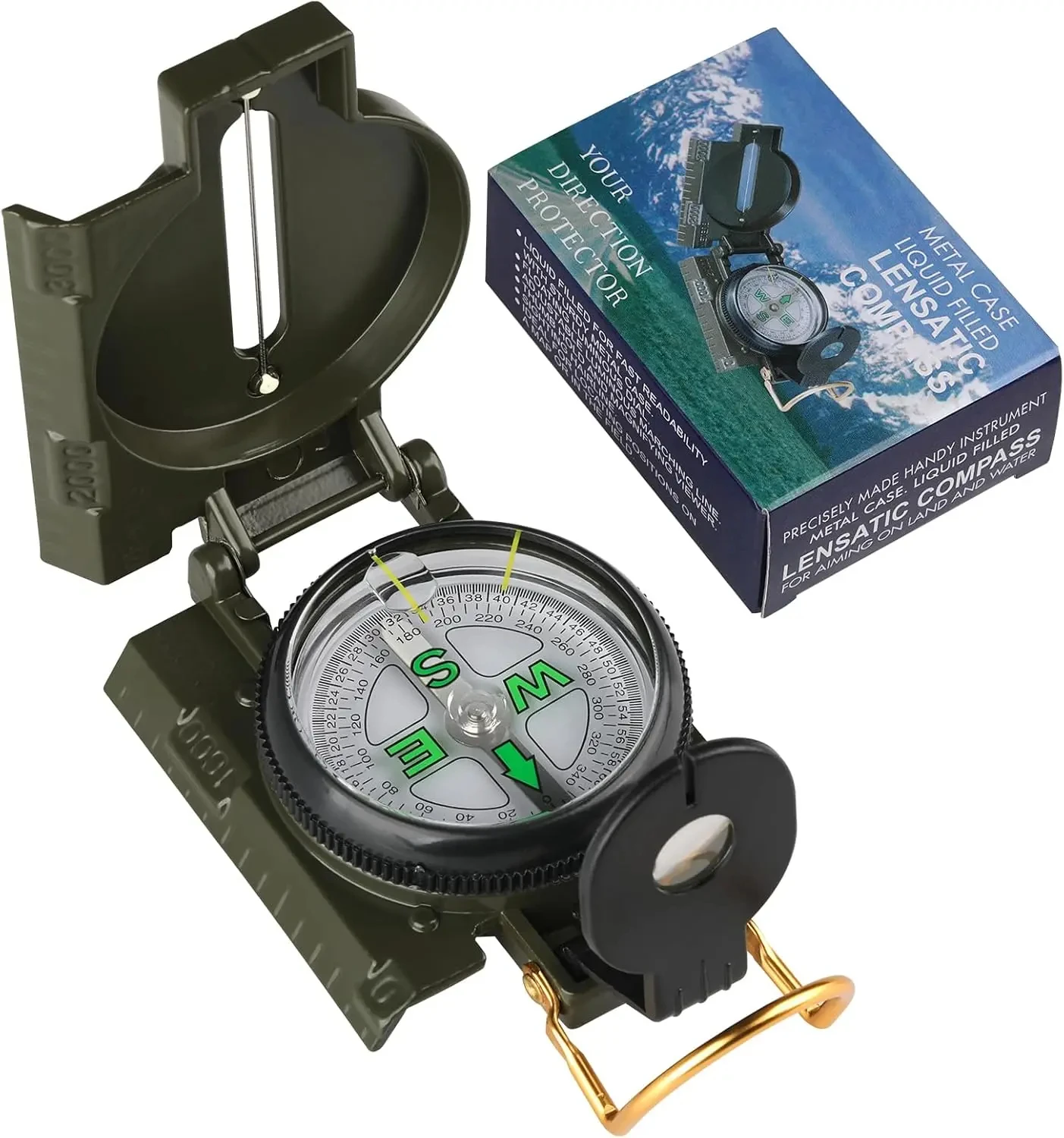 Brújula de Supervivencia para Exteriores, Brújula de Montañismo y Camping, Plástico, Verde Militar, Brújula Plegable, Guía Portátil