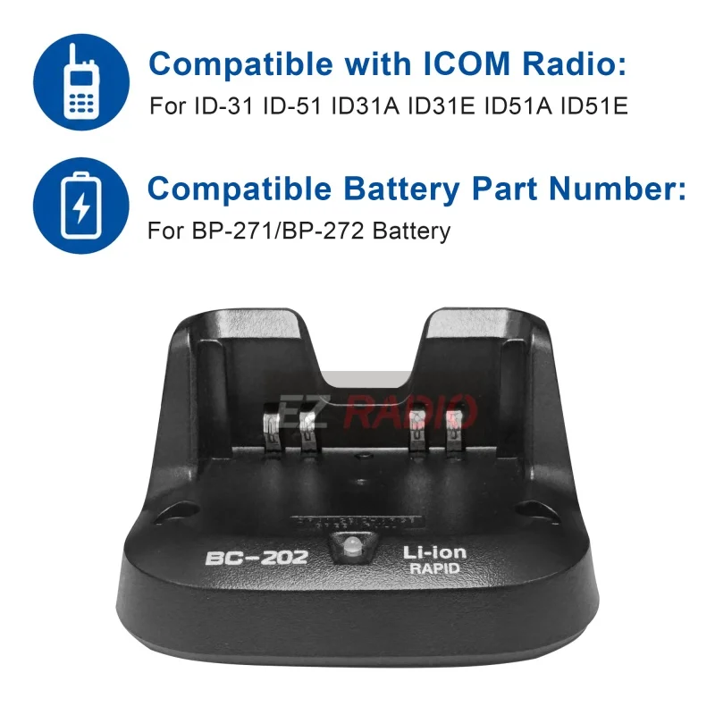 BC-202 Rapid Charger Replacement Compatible with ICOM ID-31A ID-31E ID-51A ID-51E BP-307 BP-272 BP-272Li BP-271 Battery Charger