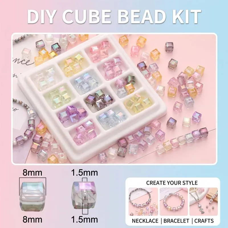10PCS 8mm Square Crystal Beads Colorful Faceted Glass Loose Spacer Bead For Jewelry Making DIY Clothing DIY Accessories
