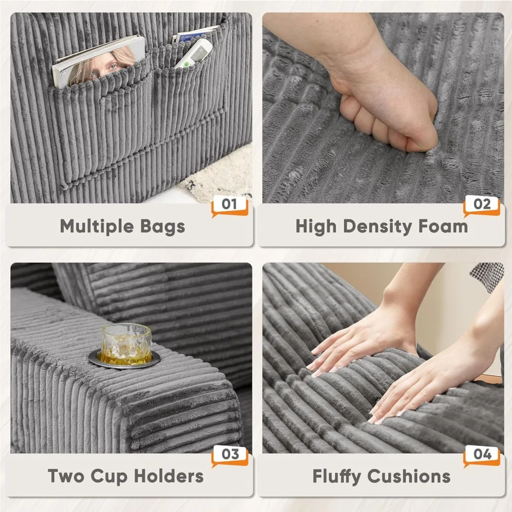 كرسي صالة تشيس، سرير أريكة نوم بمقعدين مع حاملين أكواب، أريكة مريحة بدون عظم لا تتطلب تجميعًا لغرفة المعيشة #4