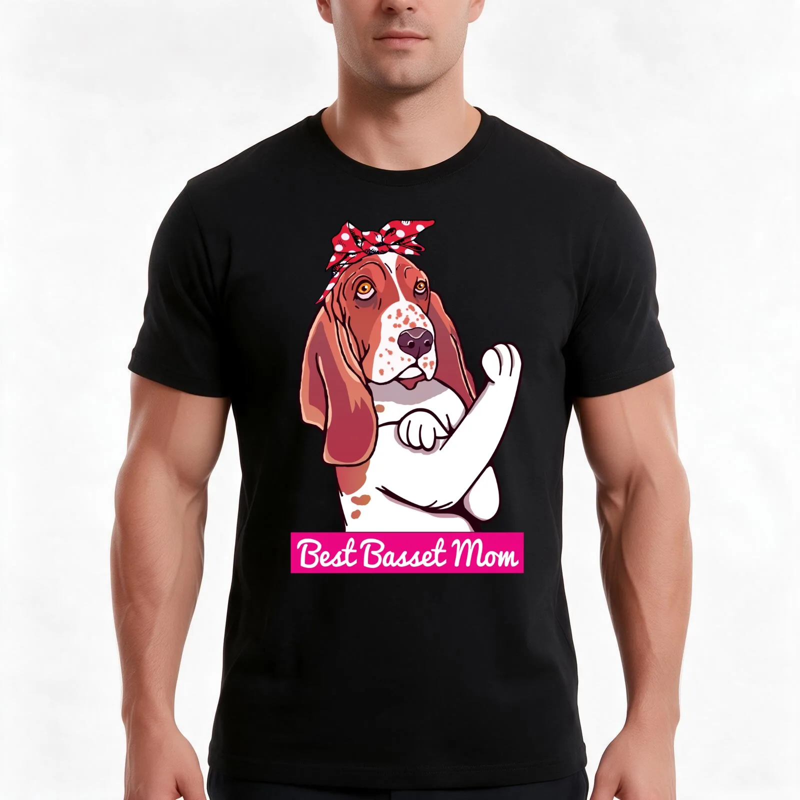 Retro Basset Hound Dog Lover Mom Cartoon T-Shirt, Summer Casual Cotton Tee, Oversized Streetwear Tops, Vintage Graphic Print