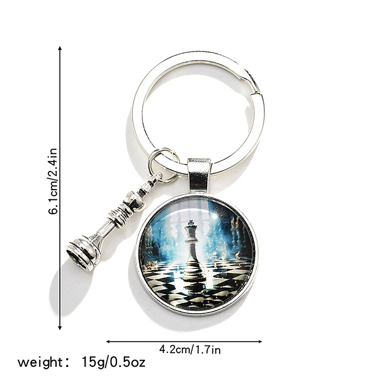 Fashion Chess Keychain Chessboard Chess Piece Glass Dome Pendant Car Keychain Ring Chess Lovers Gift Metal Key Ring Pendant