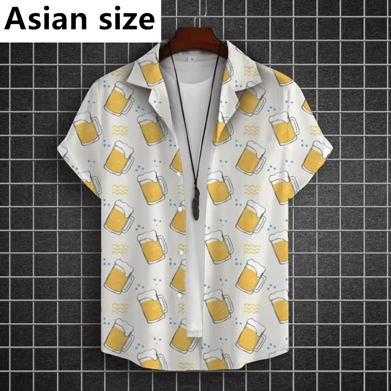 

Модная гавайская рубашка с пивным узором для мужчин и женщин, летние топы с короткими рукавами и 3D принтом, блузка для любителей пива, повседневные рубашки на пуговицах