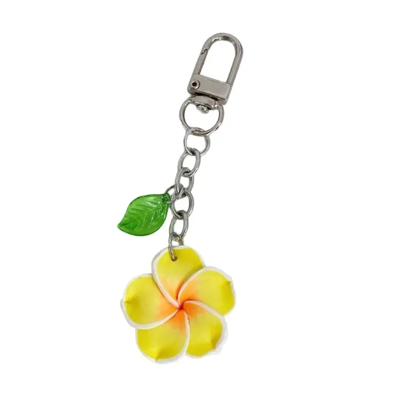 39BD Sunny Frangipani Ring Waterproof Flower Keychain Stylish Purse Decoration