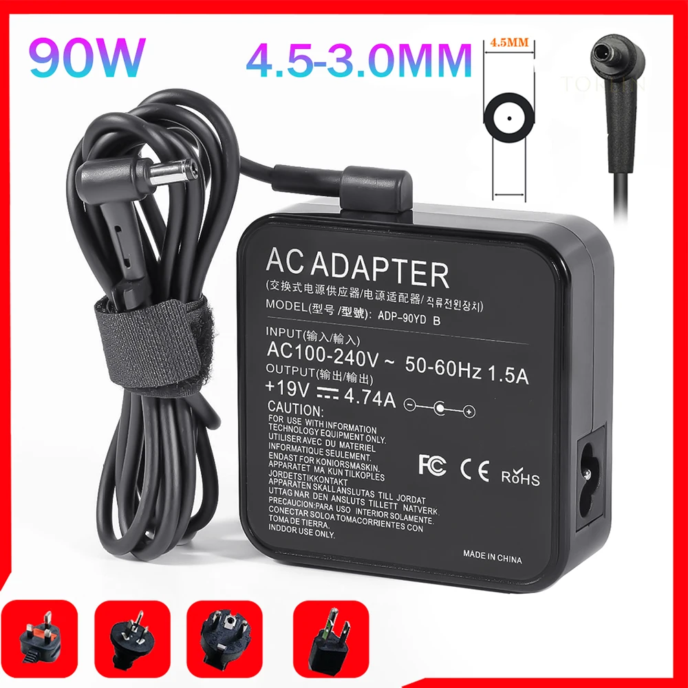 19V 4.74A 90W 4.5x3.0mm AC Adapter Laptop Charger For Asus Q524 Q524U Q524UQ Q534 Q534U Q534UX UX533FD UX533FN BX51VZ