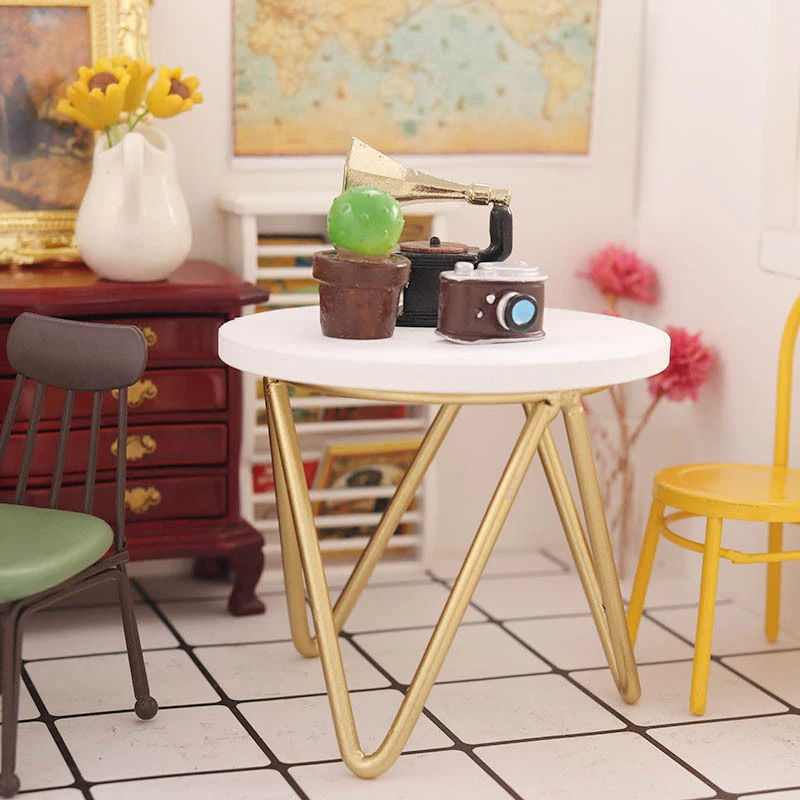 

1:12 Dollhouse Miniature Iron Simulation Round Tea Table Mini Coffee Table Dining Table Model Kitchen Living Room Decor Kids Toy