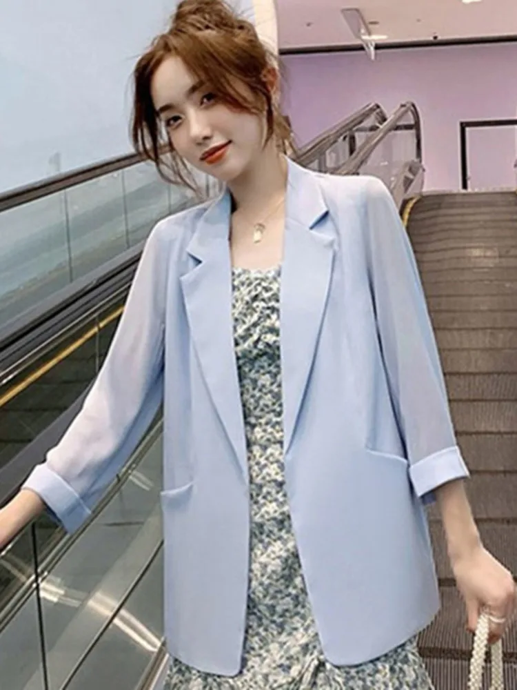 

Women Solid Thin All-match Casual Preppy Style Long Sleeve Temperament Fashion Simple Solid Work Chic Vintage Blazers New