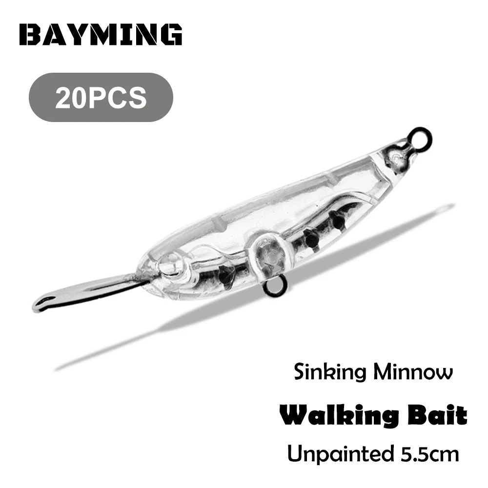 

20 шт., неокрашенная пустая приманка, тонущая гольян и верхняя вода, прогулочная приманка, автоматически индифицированная зигзагообразная приманка, 5,5 см, искусственные рыболовные приманки «сделай сам»