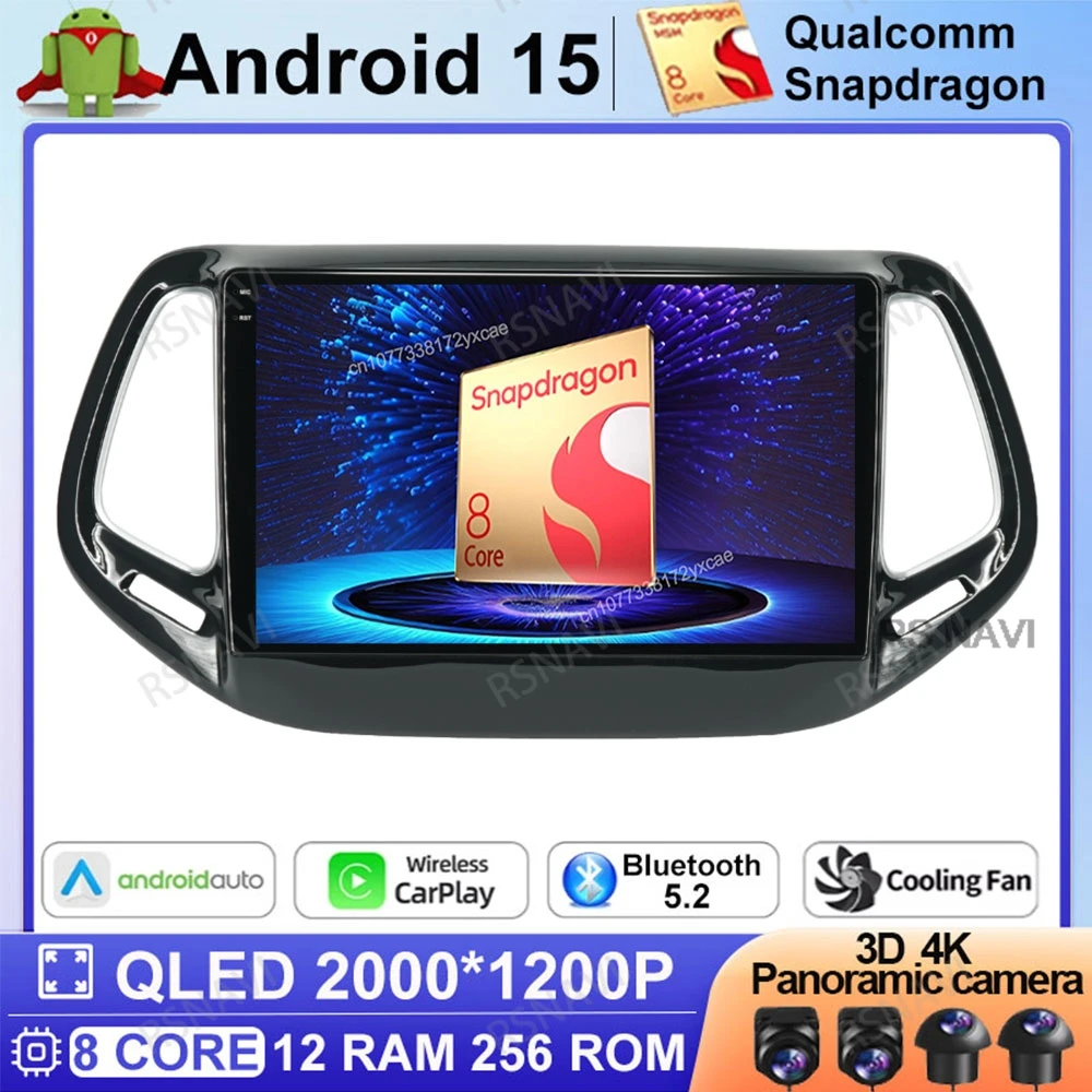 

Android 15 Car Radio For Jeep Compass 2 MP 2016 2017 2018 2019 DVD Stereo 5G WIFI Viedo Player GPS 4G LTE Qualcomm Head Unit BT