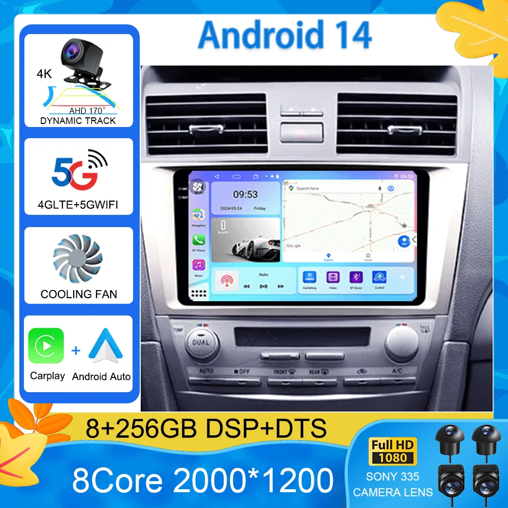 

Автомагнитола на Android 14 для Toyota Camry 6, XV, 40, 50, 2006-2011, мультимедийный видеоплеер, навигация, стерео, GPS, 2 din, dvd