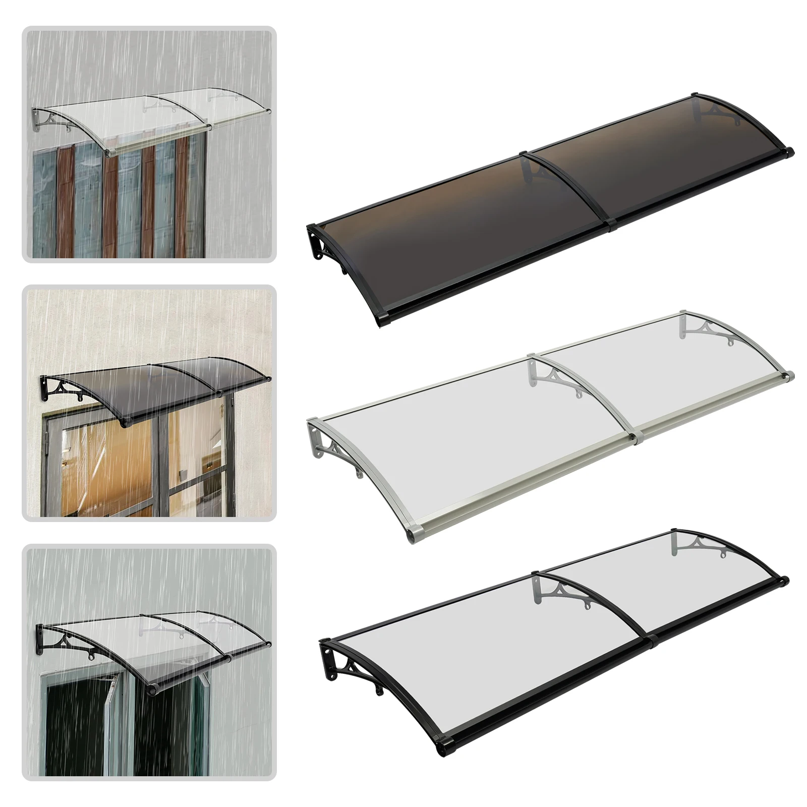 

Clear PC Sun Rain Shelter Protection Snow Cover UV Protection W/Enlarged Sink Bracket for Front Door Porch Patio Roof Garage