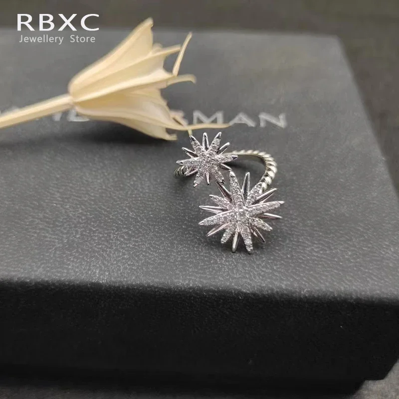 925 Sterling Silver High Quality Fashion DY Double Sunflowers Ring Ladies Quality Luxury Brand Jewelry Halloween Christmas Gifts