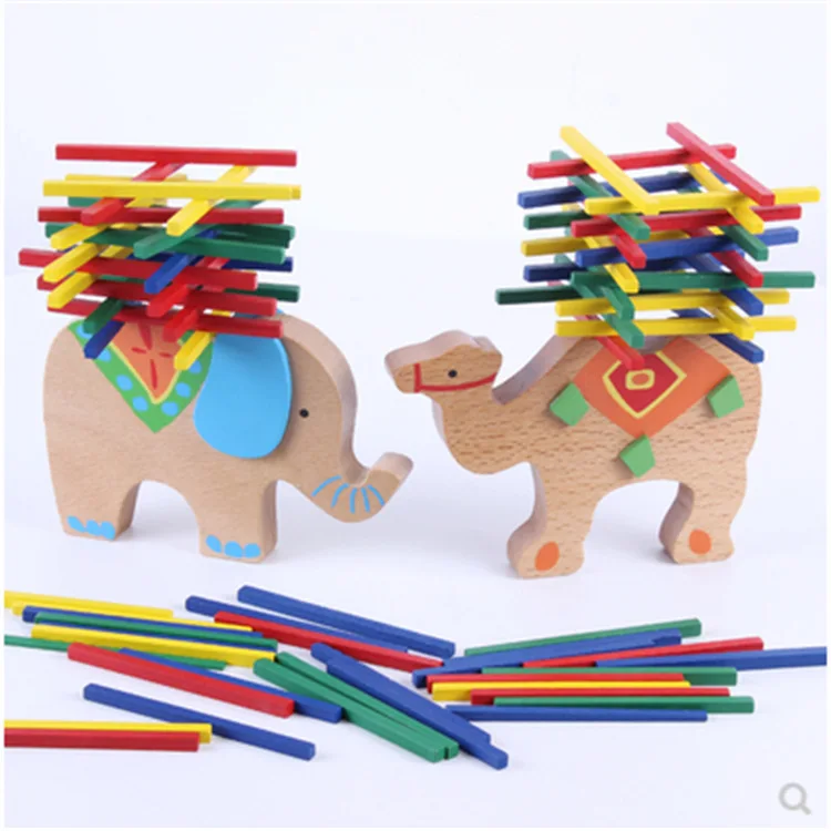 Puzzle Éléphant/Chameau Mignon en Bois Coloré, Jeu d'Empilage, Interaction Parent-Enfant, Jouets Amusants, Cadeau pour Enfant