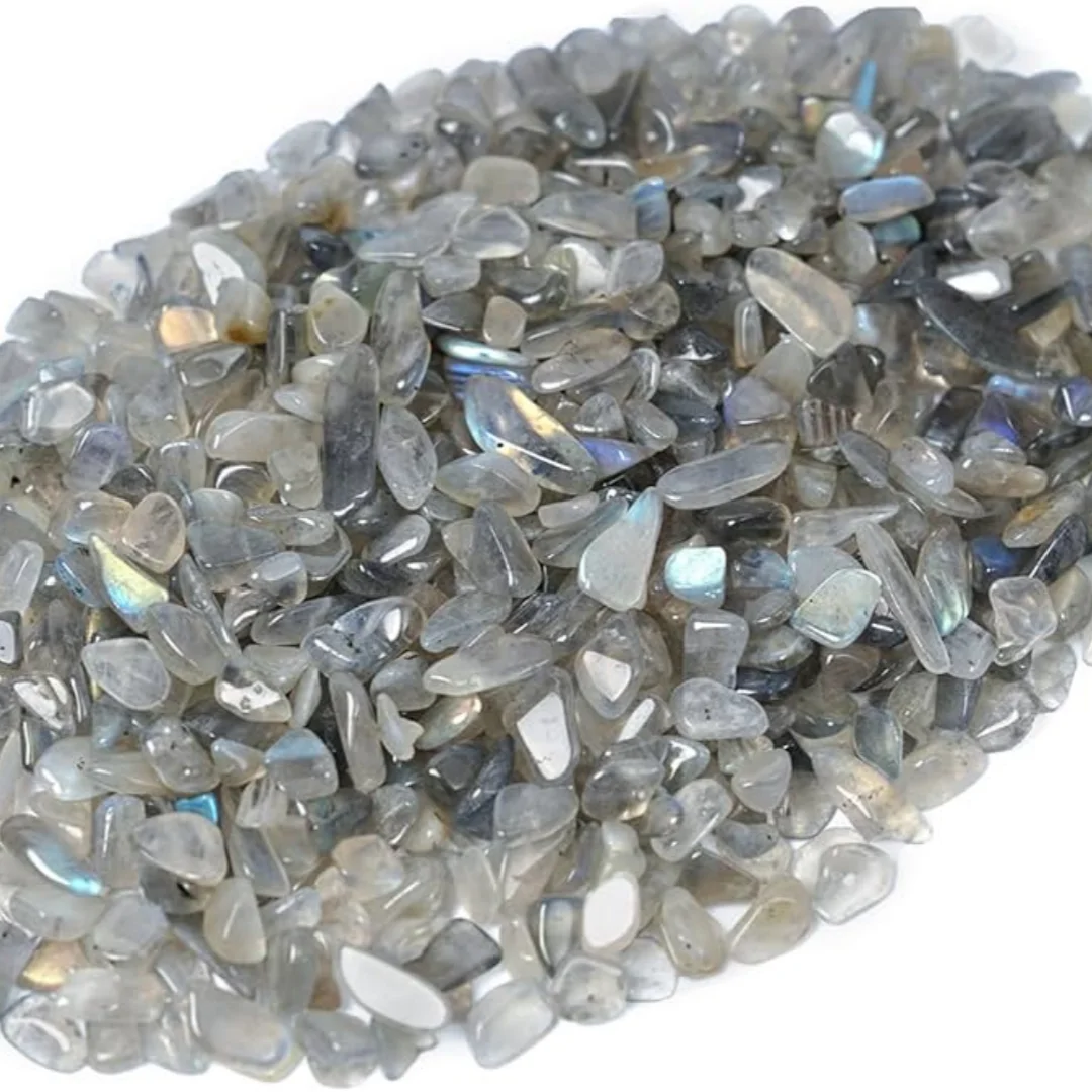 3-12mm  Gray Moonstone Tumbled Stone Chips Crushed Natural Crystal Quartz, Natural Grey Moonstone Labradorite Crystal  Chips view 4