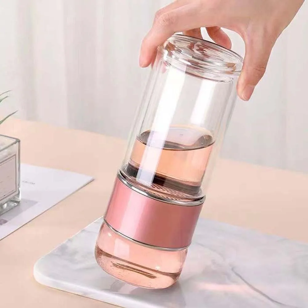 

Borosilicate Glass Tea Water Separation Bottle 304 Stainless Steel Round Mouth 500ML Tea Bottle Corrosion Resistance Leak-proof