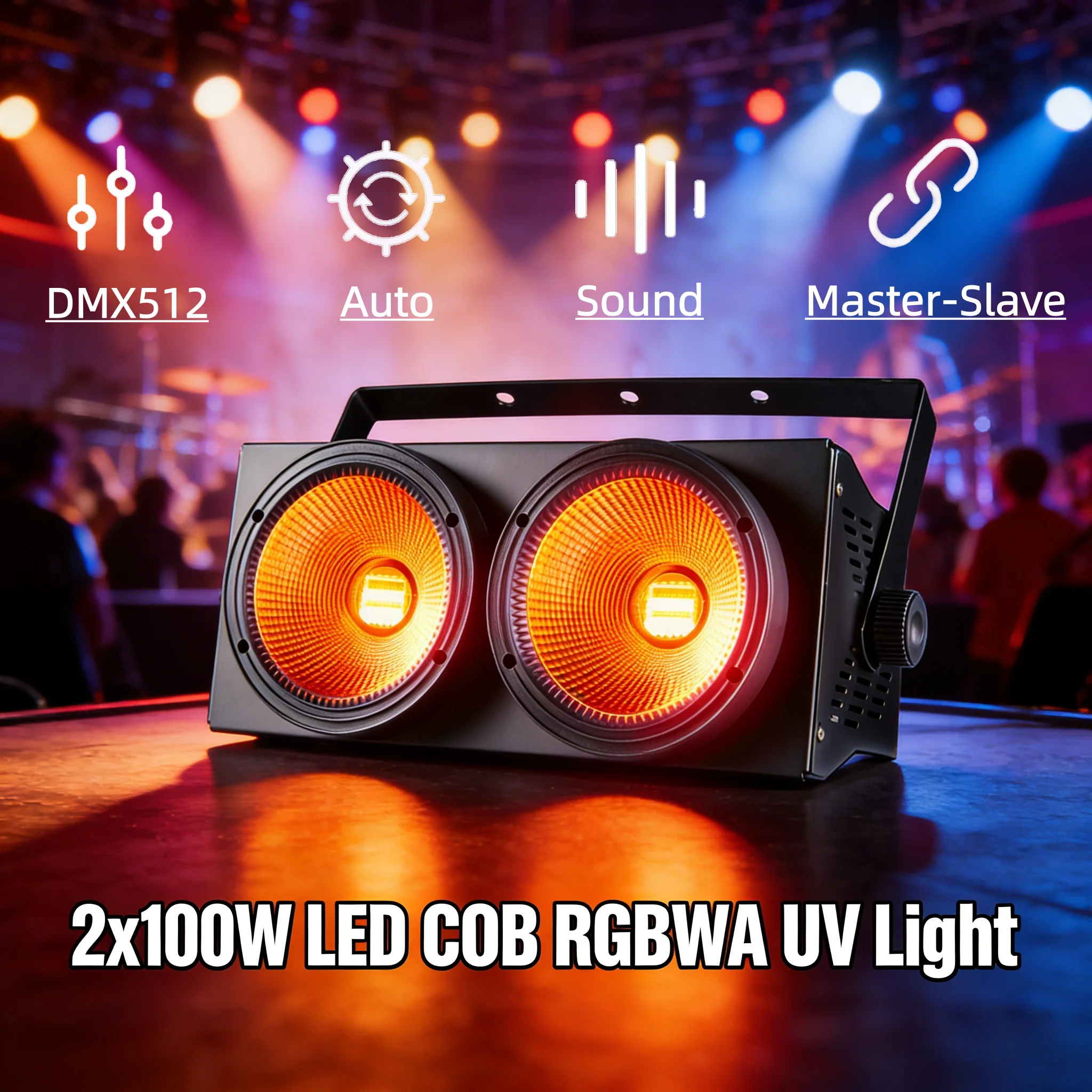 200W LED COB 6in1 RGBWA UV Light Professional Stage Lighting with Dimmable Control for Performance Disco DJ KTV