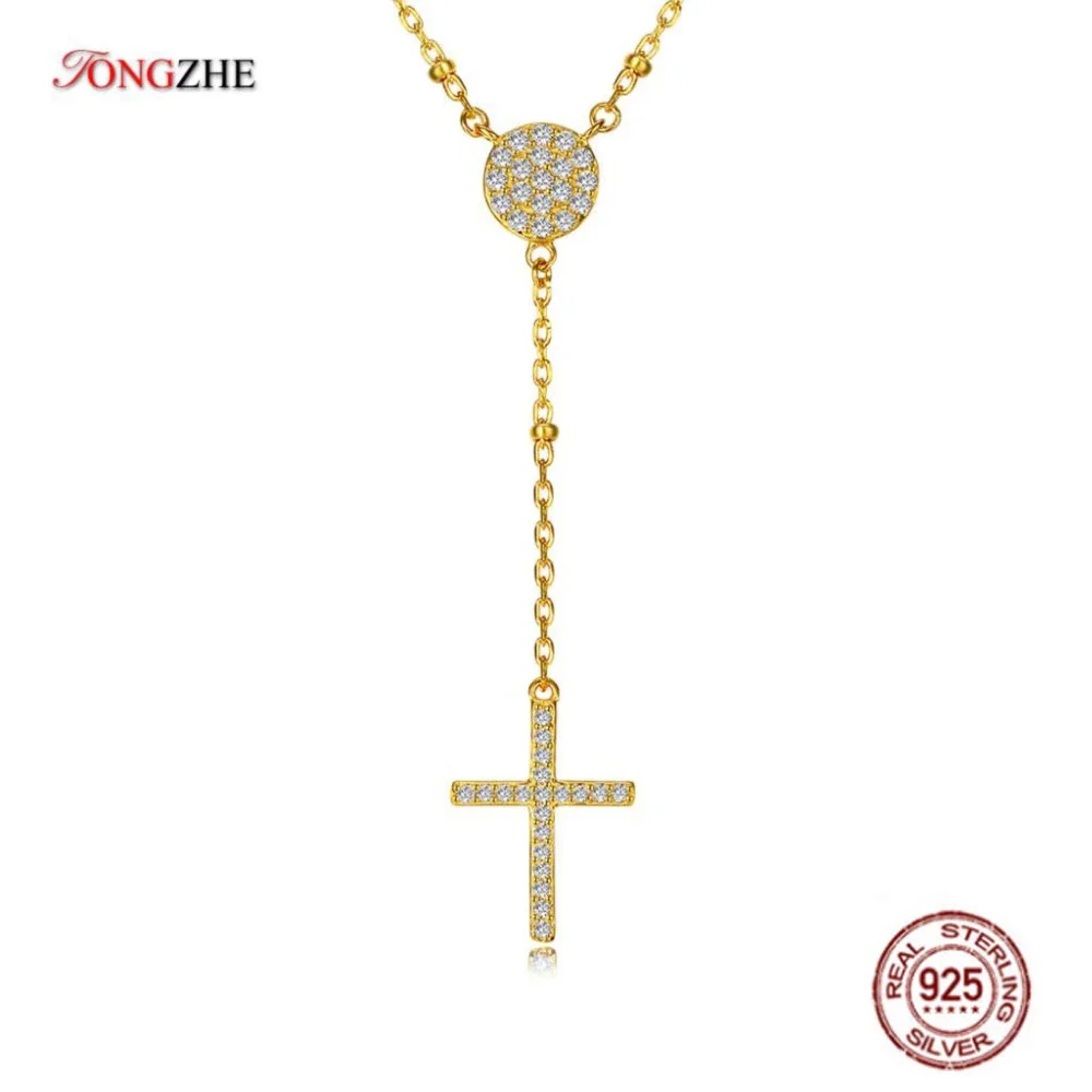 TONGZHE 100% 925 Sterling Silver Necklaces For Women Trendy White Rose Gold Color Cross Evil Eye Turkish Fine Jewelry KLTN062-1