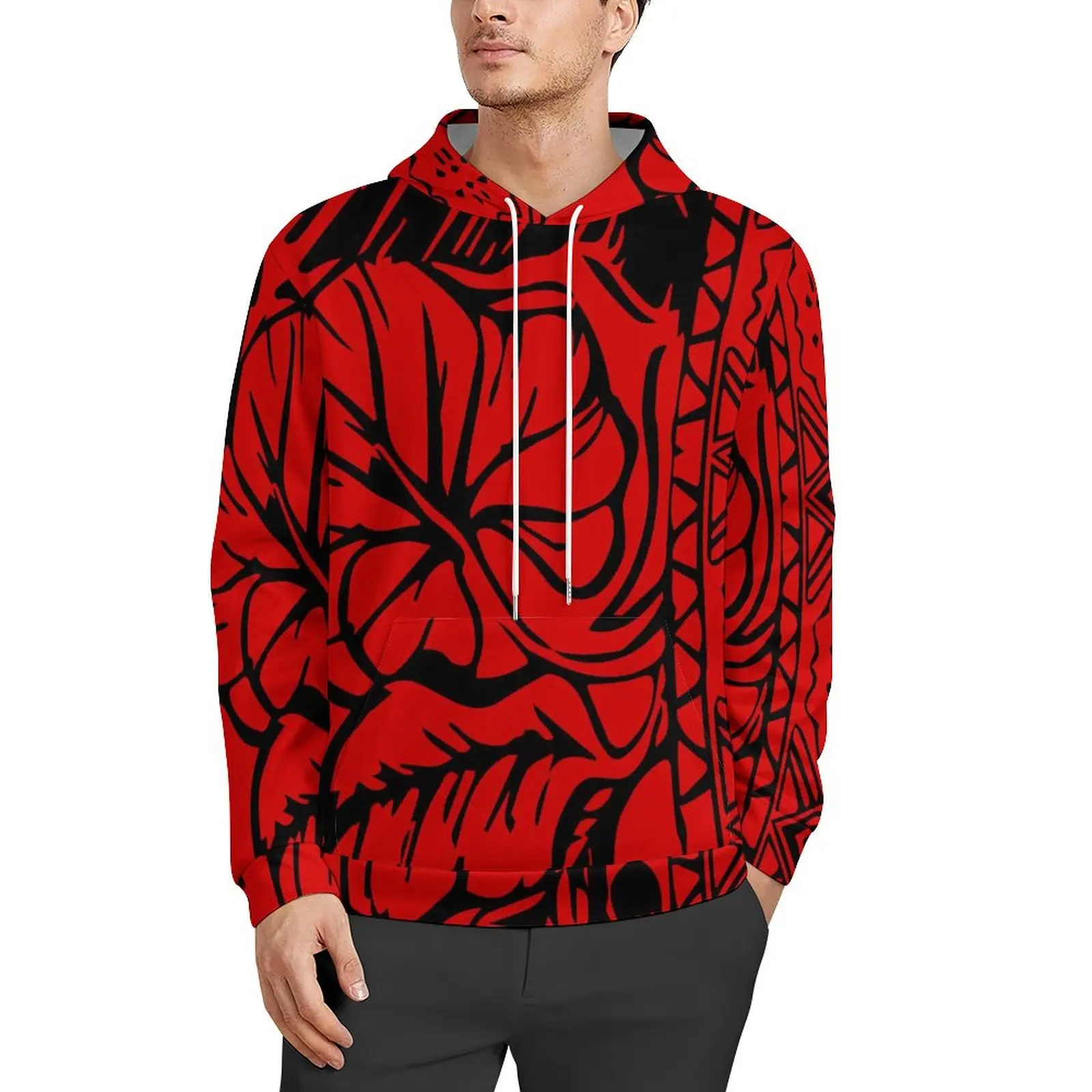 Polynesia Print Style Hoodie Samoa Customizable Multi Pattern Hoodie Men Red and Black Hoodie Hot Sale