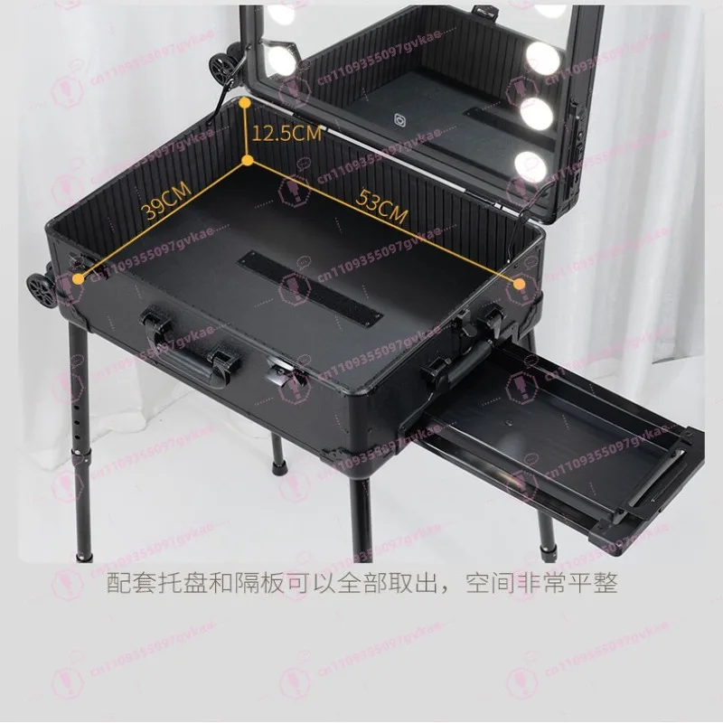 20 Inch Professional Cosmetic Case with Lamp and Makeup Artist Special Tie Rod Makeup Case Toolbox Advanced Multi-layer Mirror