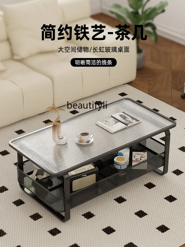 Coffee Table Living Room Home Small Apartment Simple Portable Black Rectangular Tempered Glass Tea Table