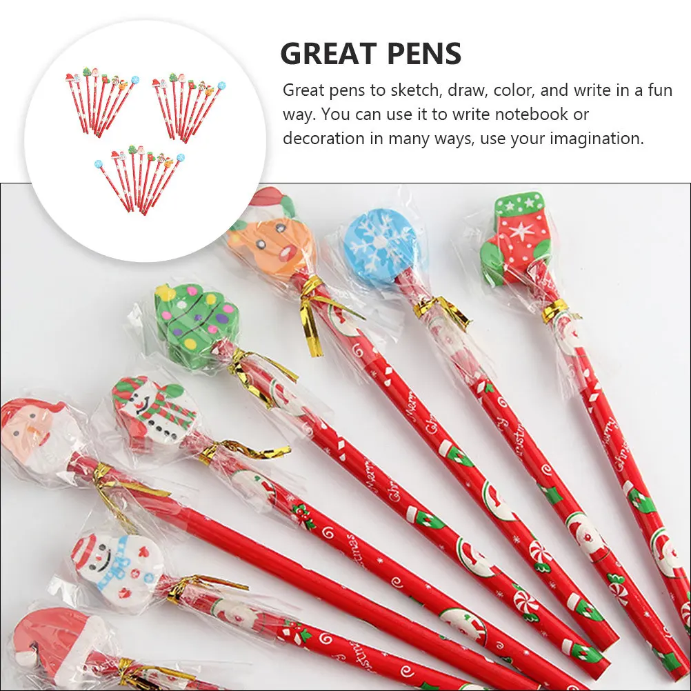 25Pcs Christmas Cartoon Theme Smooth Writing Wood Pencils Eraser Included Students Classroom Party Learning Fun