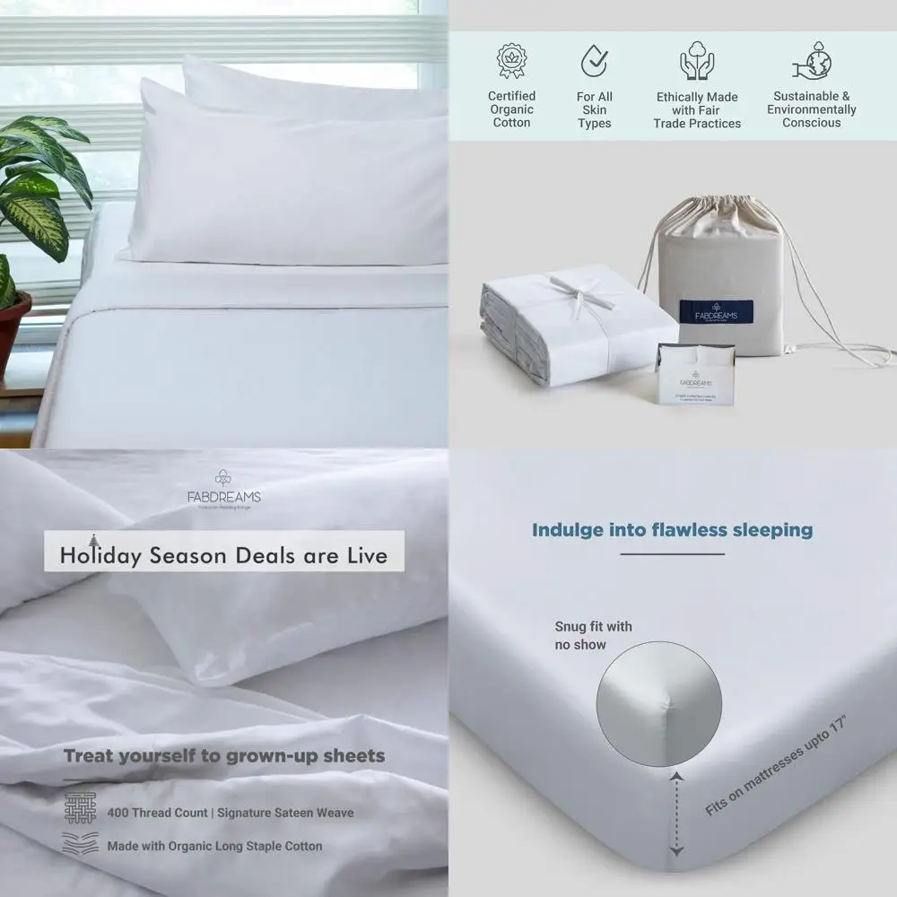 

Organic Cotton King Size Sheets | 400 Thread Count | GOTS Certified | Long Staple Cotton | 17 Colors Available