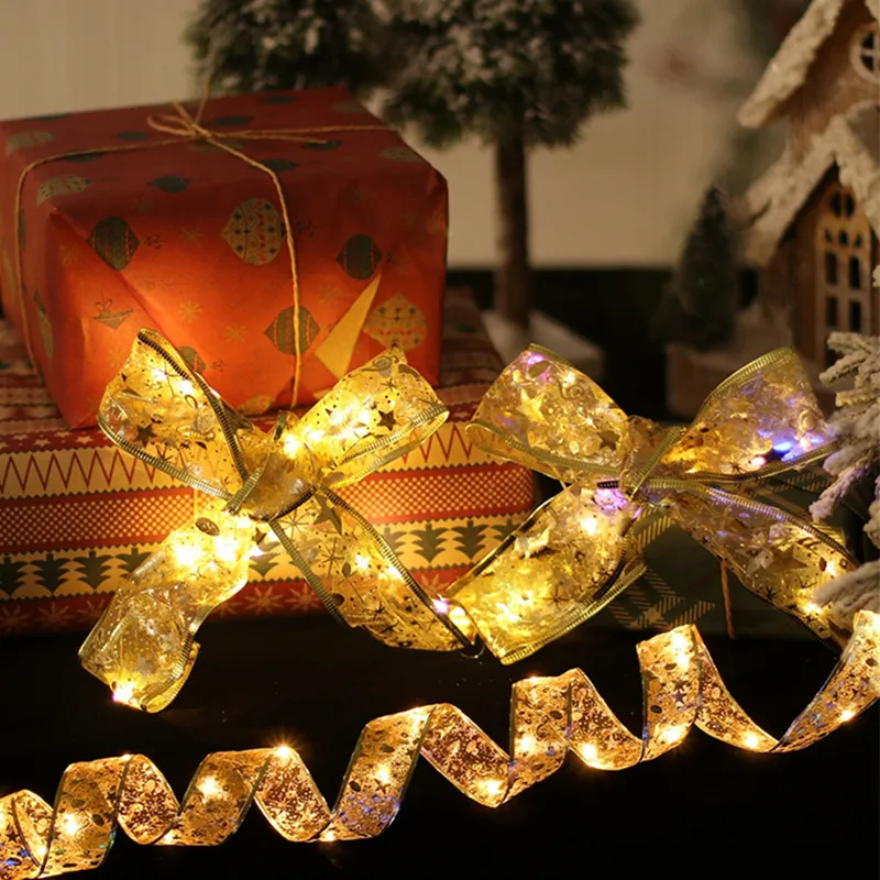 Christmas Decor LED Copper Wire String Lights Ribbon Bows Lights for Party Weddings Holiday Decor