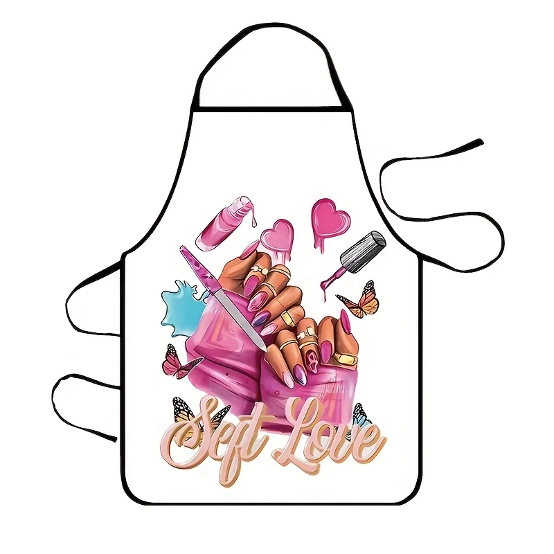Pink Manicure Hand Butterfly Heart Soft Love Letter Waterproof Kitchen Apron For Beauty Salon Daily Cooking Barbecue Present