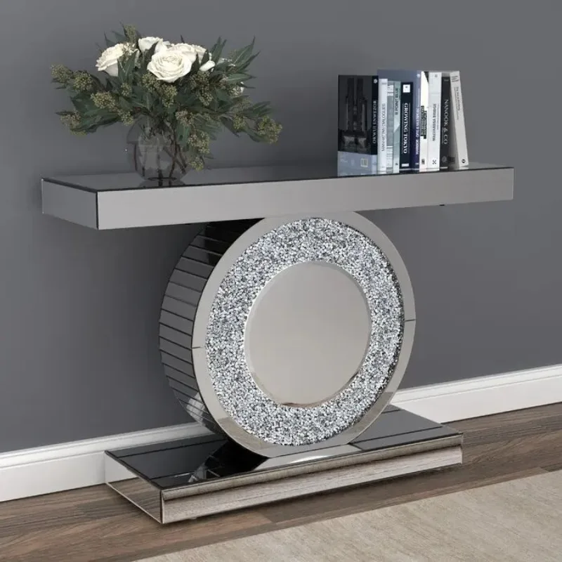 

Modern Mirrored Console Table Shiny Crystal Decor Hallway Table Entry Table For Home Hotel Furniture