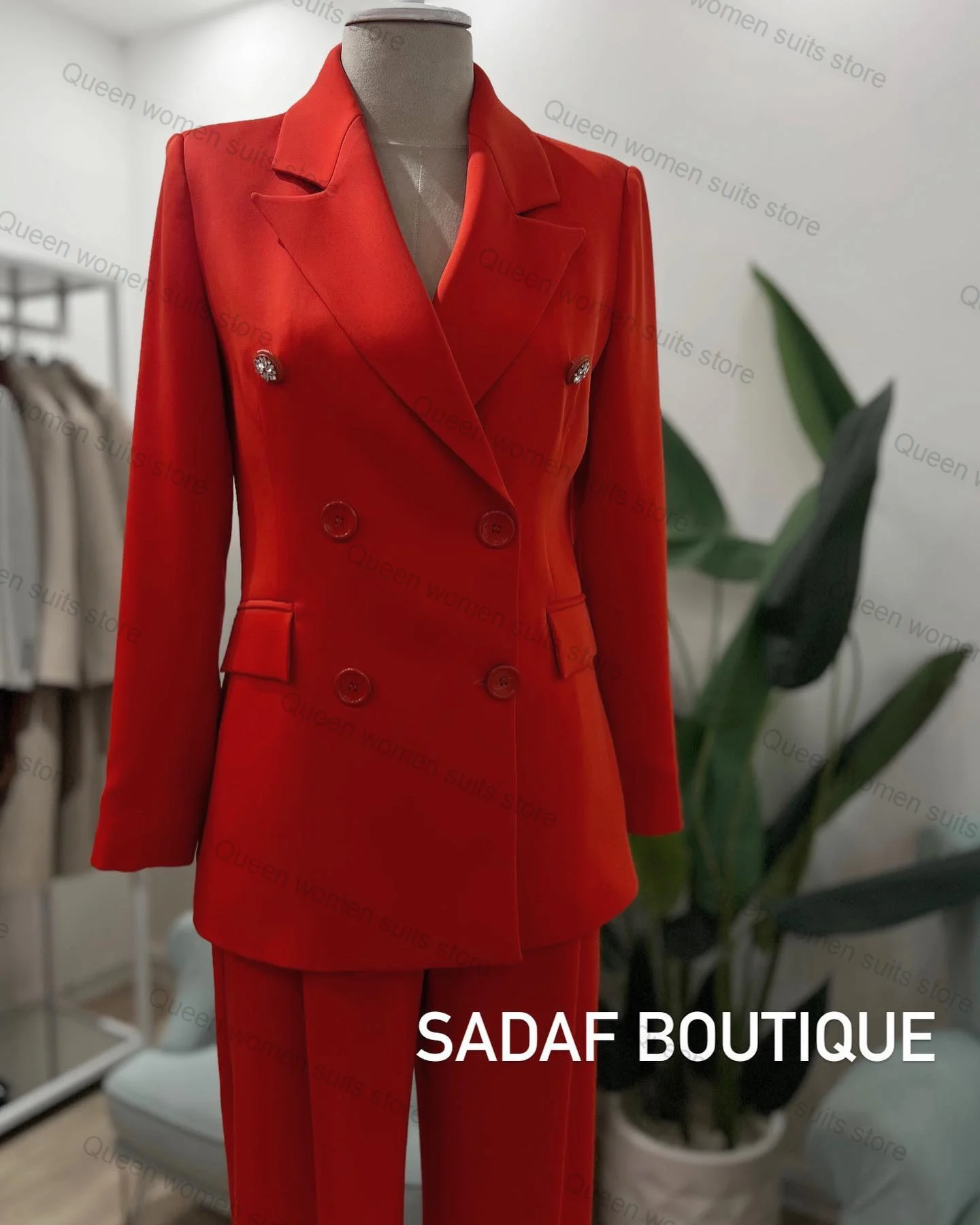 Blazer e calças de algodão de 2 peças para mulheres, smoking formal, calças vermelhas, casaco de casamento, senhora do escritório, vestido de baile, personalizado