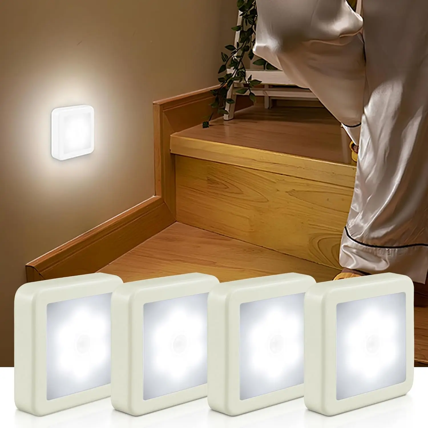 

1-4 шт. ночник с датчиком движения со светодиодной подсветкой, ночник, беспроводная лампа для прикроватной тумбочки, спальни, ванной комнаты, шкафов