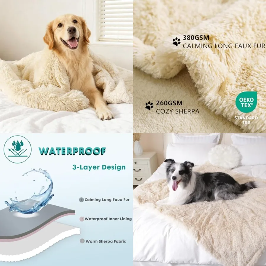 

Waterpro Dog Blanket for Couch and Furniture Protection - Super St Reversible Throw for Large Dogs and Cats, Calming Washable F