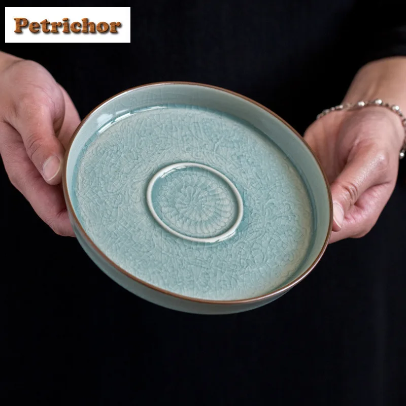 

Ice Cracked Glaze Celadon Pot Bearing Holder Teaware Base Dry Brew Table Tea Tray Coasters Tea Services Accessories Ornaments