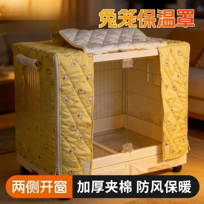 Thick Cotton Rabbit Cage Cover Warm Windproof Shelter Two Side Window Design Pet Hutch Protective Household Rabbit Supply