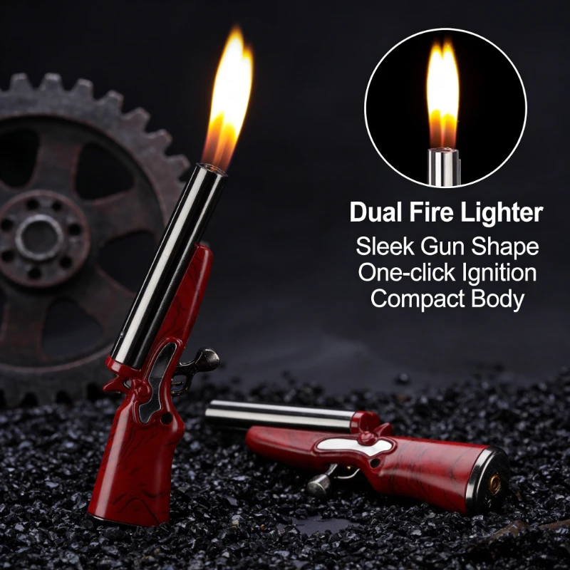 

Novel Dual Flame Mini Gun Lighter Windproof Butane Refillable Compact Design Cool Collectible Gift for Smoking Lovers