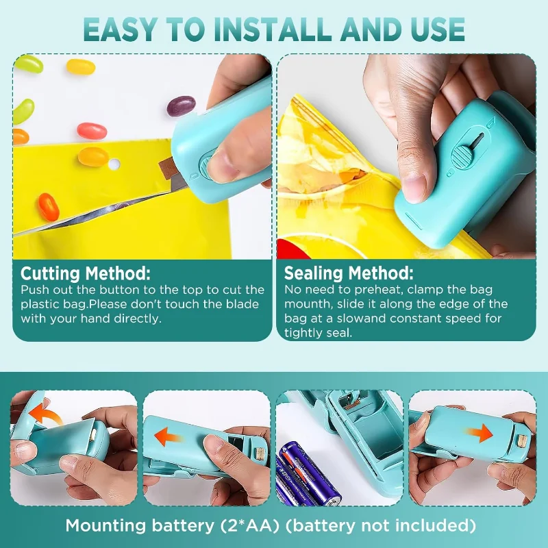 Mini aferidor do saco, aferidor do vácuo do saco 2 em 1 aferidor e máquina de corte portátil aferidor do calor com para saco plástico lanche alimentos sav