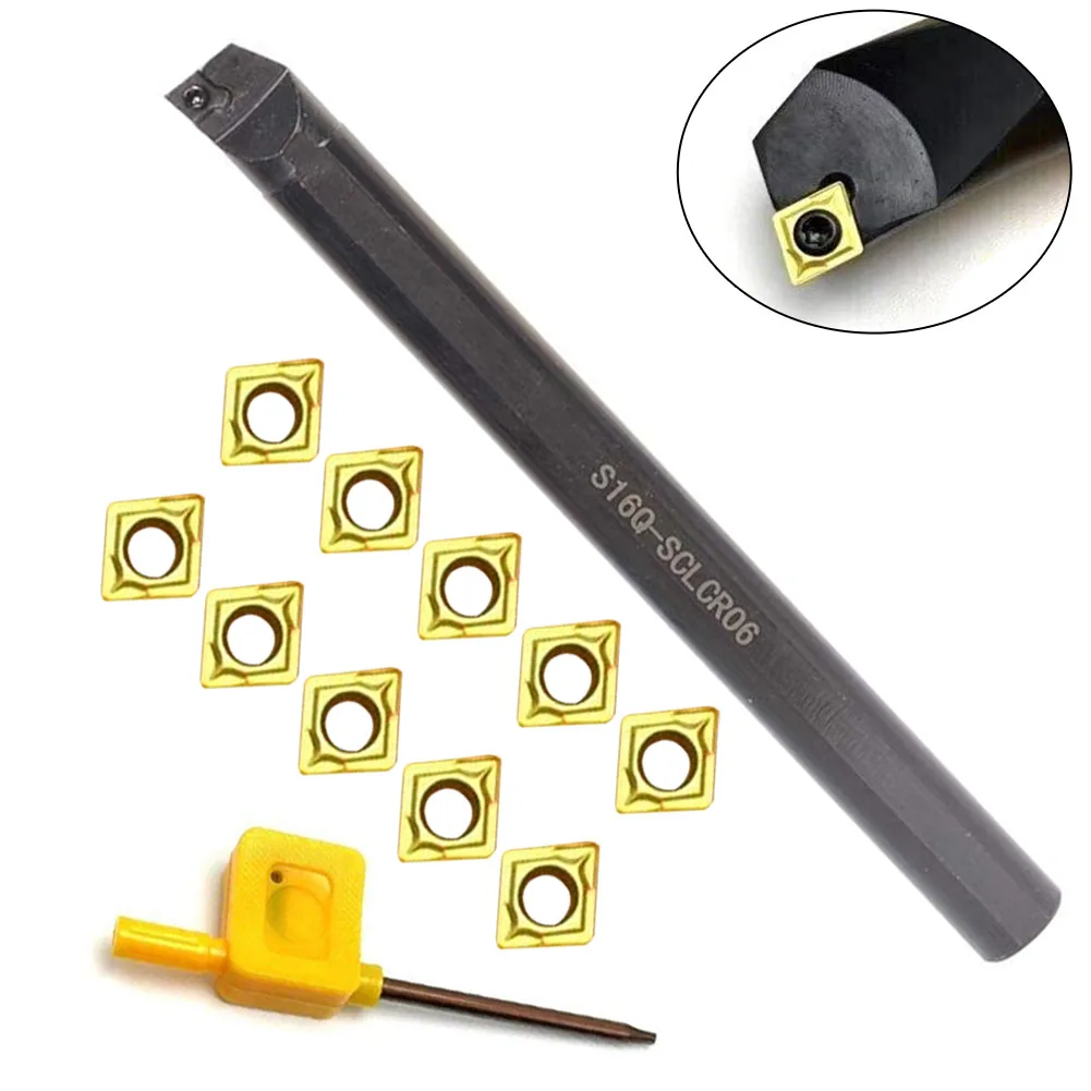 Long Service Life 16mm S16Q SCLCR06 Internal Lathe Boring Bar Turn Tool Kit with 10 CCMT060204 Carbide Inserts for CNC Machining