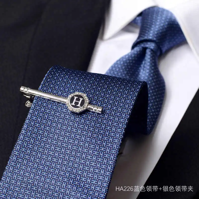 High Quality Red and Blue 8CM Wide Edition Men's Fashionable Business Banquet Shirt Accessories Handcrafted Tie and Tie Clip