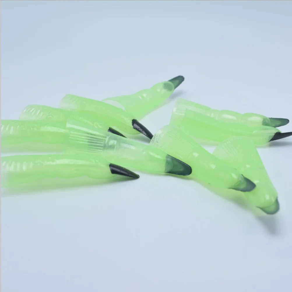 20 pçs luz noturna unhas halloween bruxa dedos falso assustador luminoso vermelho decorações brincadeira adereços unhas de bruxa