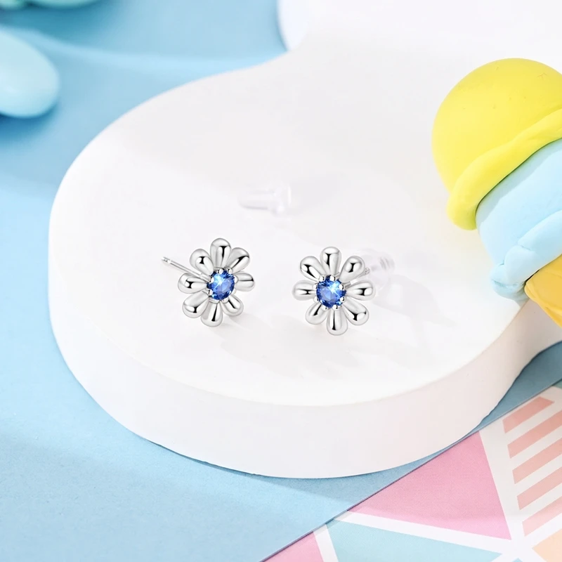 925 Sterling Silver Hoop Earrings Daisy Cherry Blossom Bee Girl Series Ear Studs Fit Elegant Female Accessories Jewelry - view 3