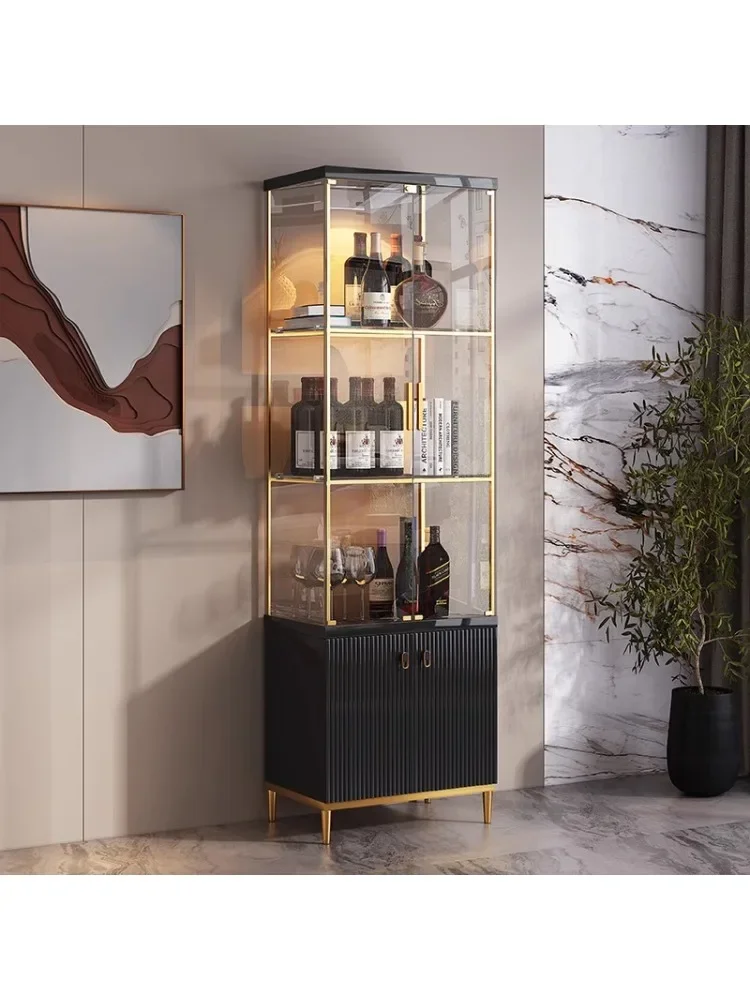 Light Luxury Wine Cabinet Display Cabinet Tempered Glass Hand-Made Integrated Sideboard Cabinet Stainless Steel Locker