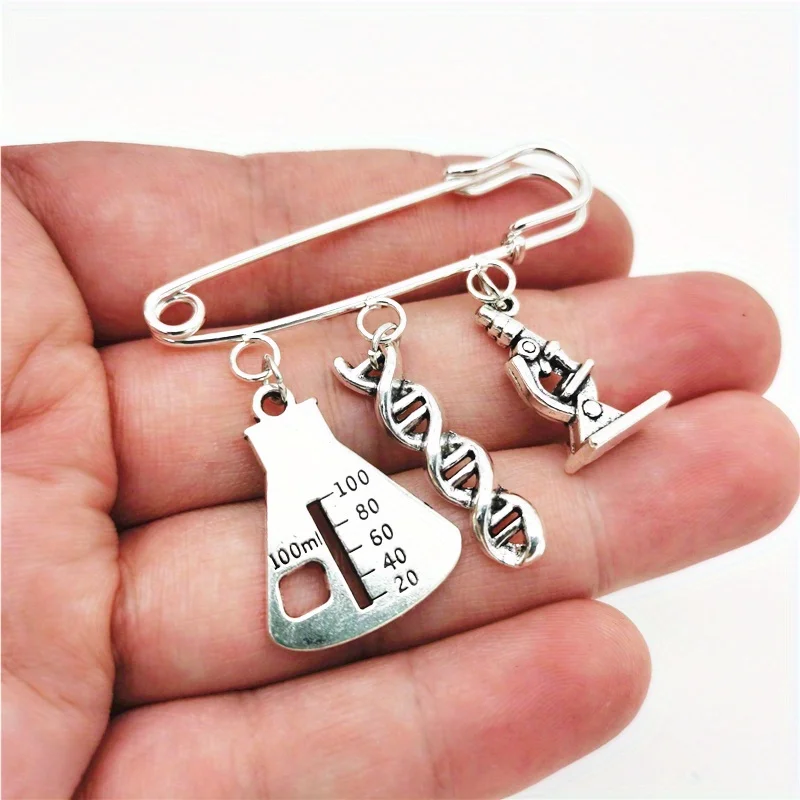 Fashion Creative Chemical Molecule DNA Microscope Charm Brooch Women Students Teacher Party Jewelry Souvenir Gifts