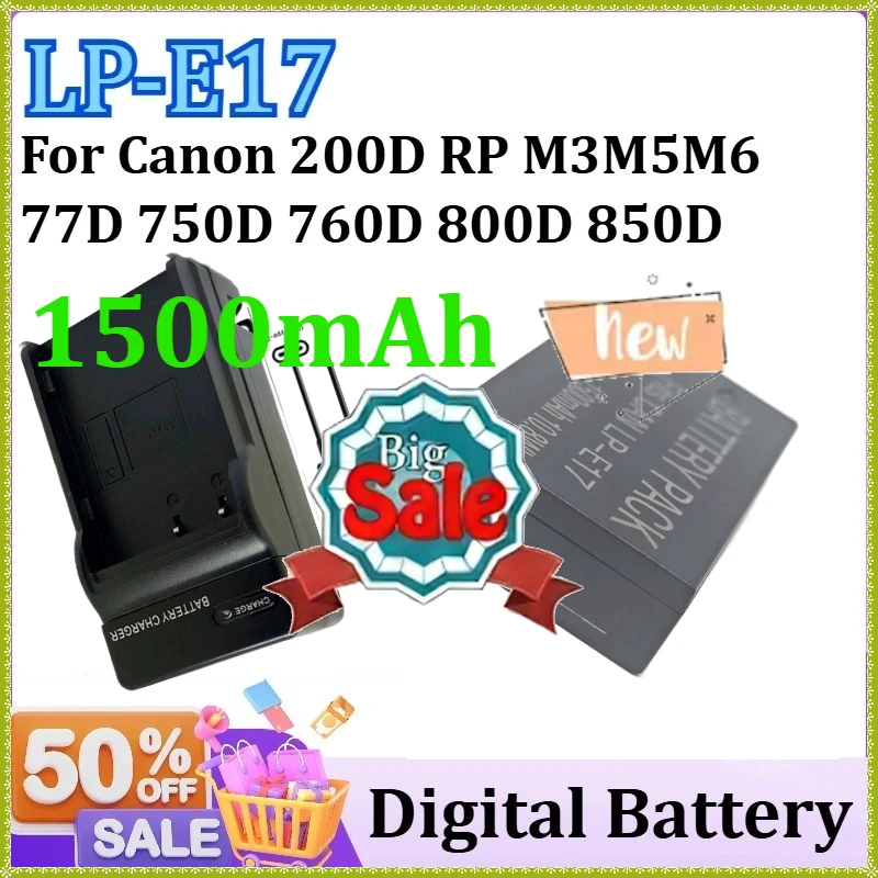 

For Canon 200D RP M3M5M6 77D 750D 760D 800D 850D Digital Batteries Replacement LP-E17 LP E17 1500mAh Battery + Type-C Charger