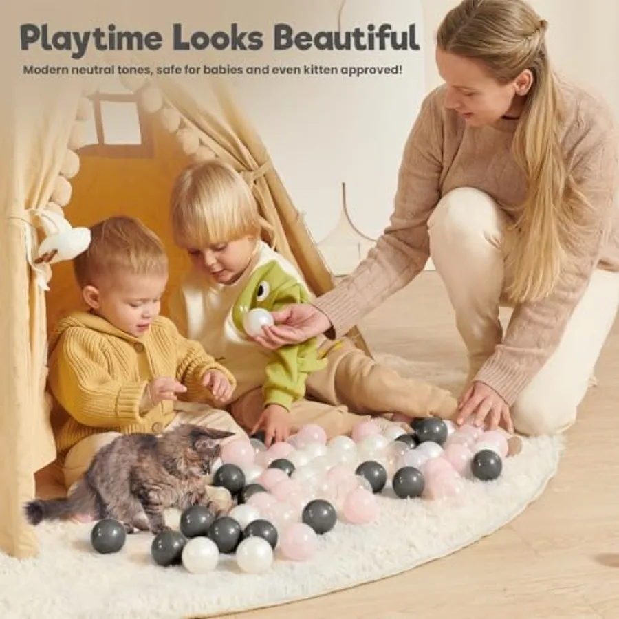 Ball Pit Balls 100 bolas de colores neutros 5,5 cm bolas de plástico suaves sin BPA para parque infantil de bebé y casa de rebote a prueba de golpes a