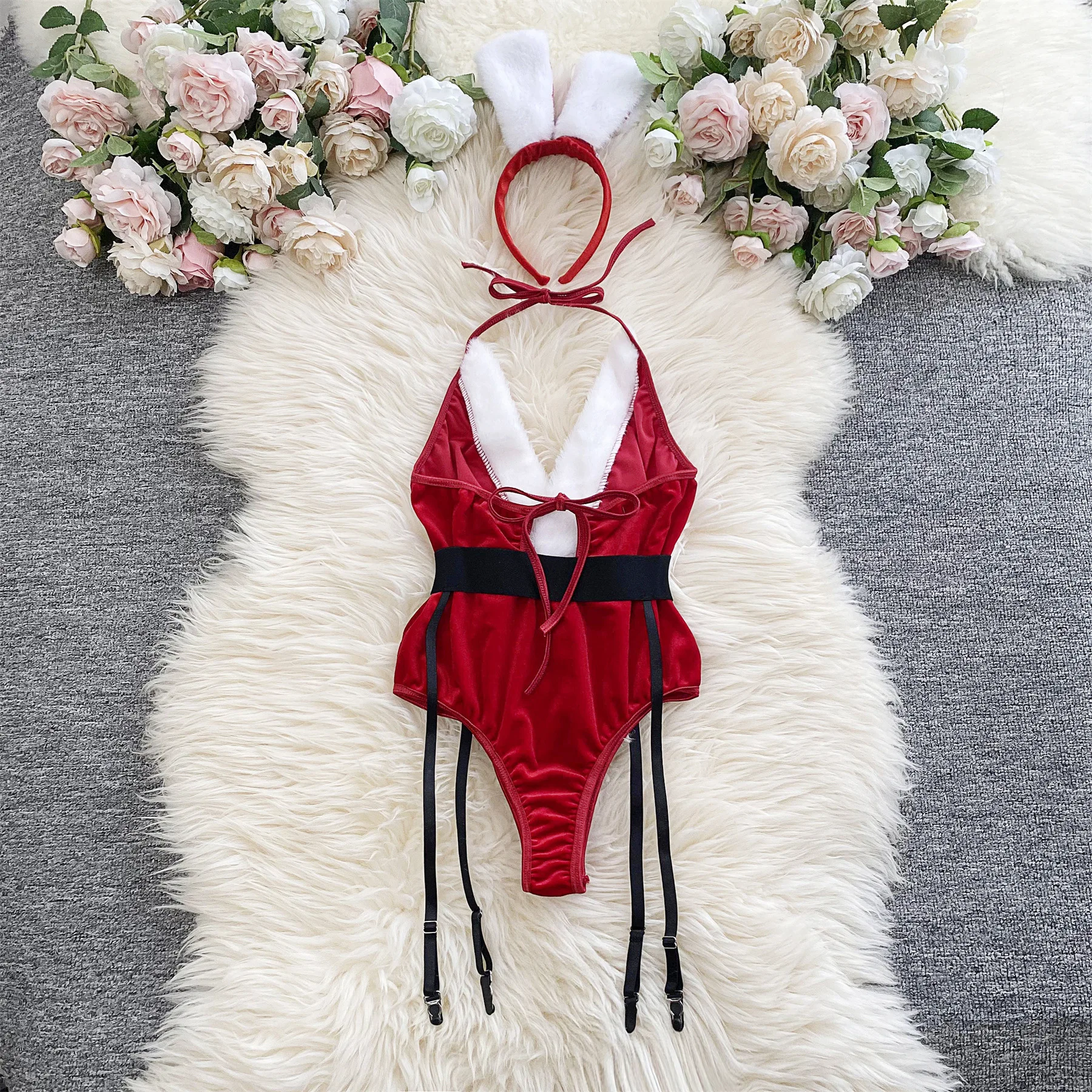 Valentine's Day Jumpsuits Sexy Bunny Girl Christmas Role-playing Uniforms Seductive Bodysuit Erotic Underwear Women Party Outfit