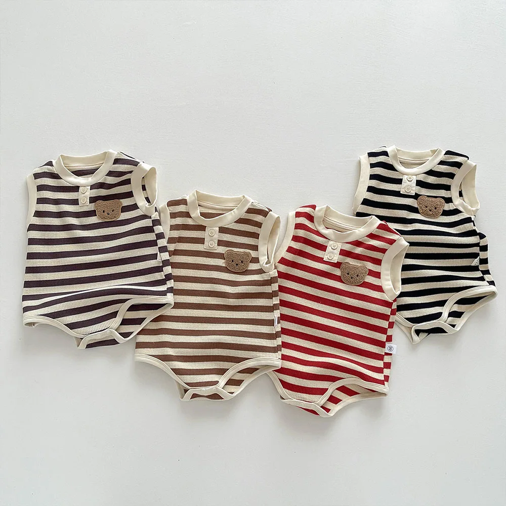 Custom Summer New Tank Top Baby Jumpsuit For 2024, Personalized Embroidered Striped Triangle Sweetheart Sleeveless Jumpsuit