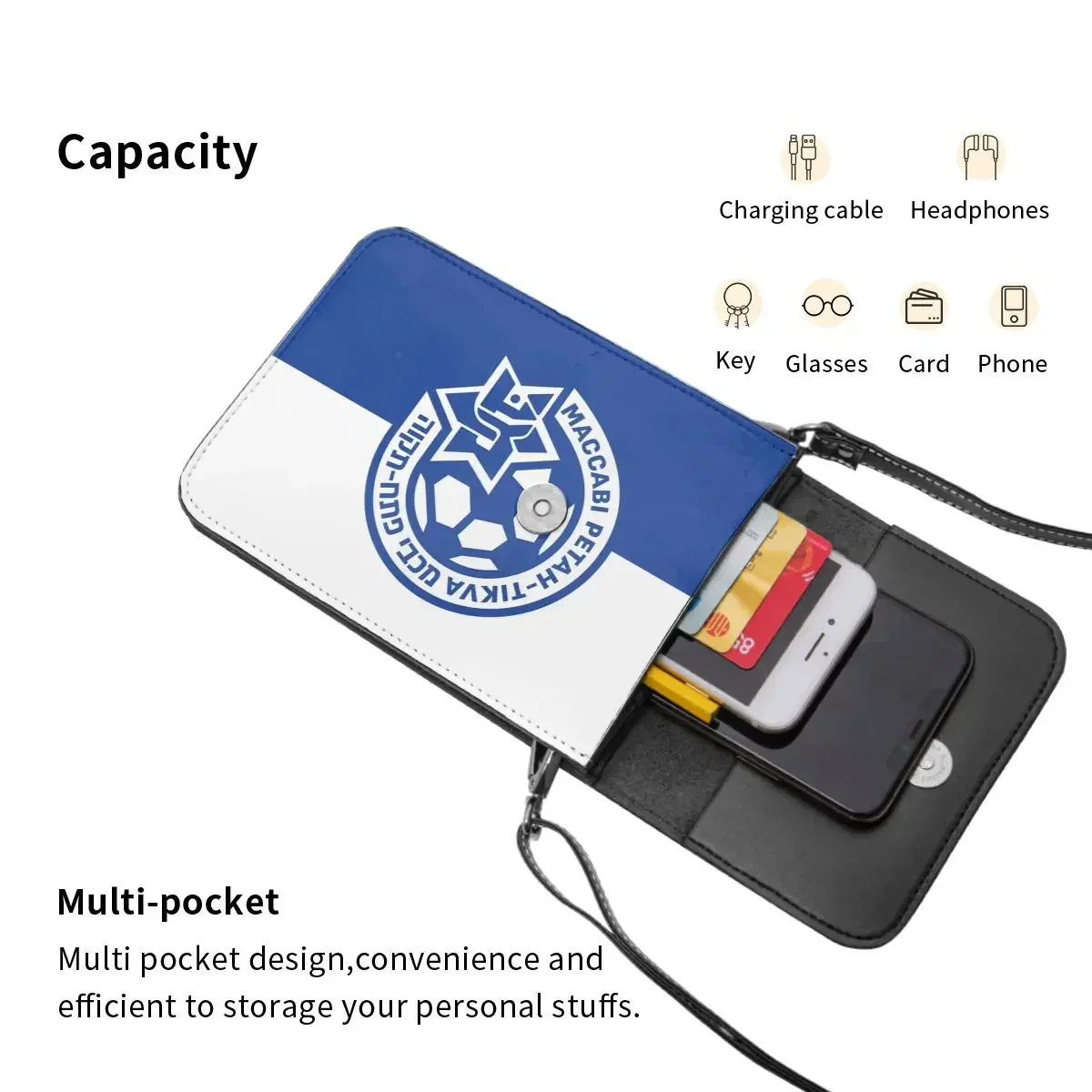 Maccabi Petah Tikva Crossbody Wallet حقيبة الهاتف الخليوي حقيبة الكتف محفظة الهاتف الخليوي حزام قابل للتعديل #4